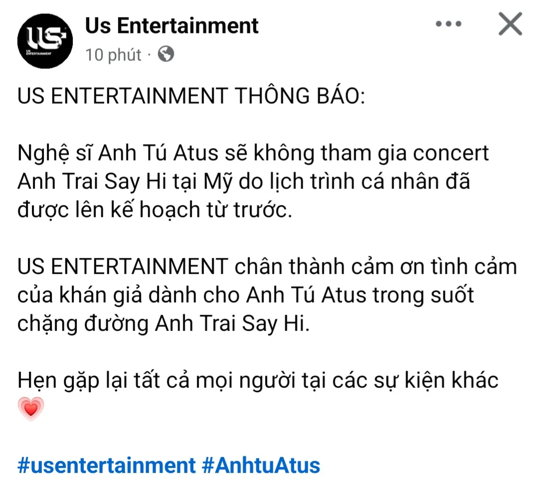 Fan tiếc nuối khi Anh Tú Atus và Gin Tuấn Kiệt không thể góp mặt ở concert Anh trai "say hi" Las Vegas - Ongkinh