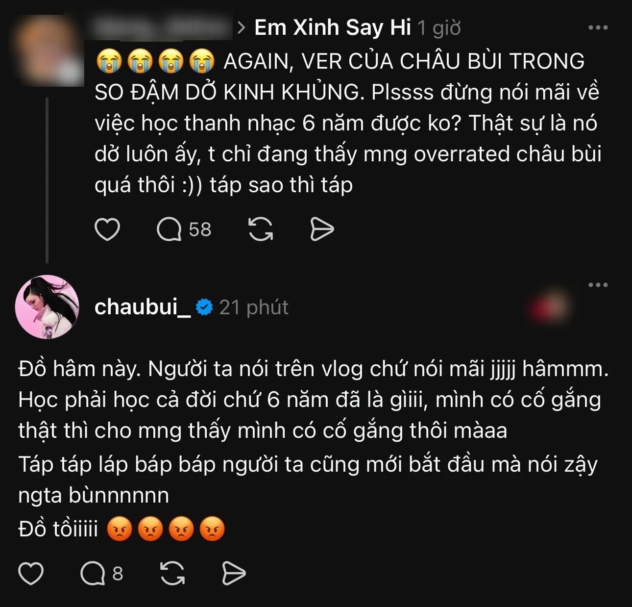 Đối mặt với những đánh giá tiêu cực, Châu Bùi vẫn kiên nhẫn giải thích cặn kẽ từng chút một. Tối ngày 13/7, Châu Bùi đã đăng tải một dòng trạng thái mới, dù không nêu đích danh nhưng ai cũng hiểu cô đang nói về chuyện gì: "Không làm gì có lỗi thì càng không phải trốn tránh, mình cứ việc đâm thẳng". Thái độ trực diện, dám đối mặt của Châu Bùi đã nhận được sự hưởng ứng và chia sẻ rộng rãi từ người hâm mộ.

Châu Bùi đã cho thấy sự dũng cảm khi bước ra khỏi vùng an toàn và thử thách bản thân với ca hát. Có thể cô chưa thực sự hoàn hảo, nhưng ít nhất, Châu Bùi không hề né tránh sự thật đó. Dù những lời nhận xét đôi khi xuất phát từ kỳ vọng, nhưng nếu thiếu đi sự cảm thông, chúng có thể trở thành áp lực vô hình, khiến người nghệ sĩ dần mất đi động lực.