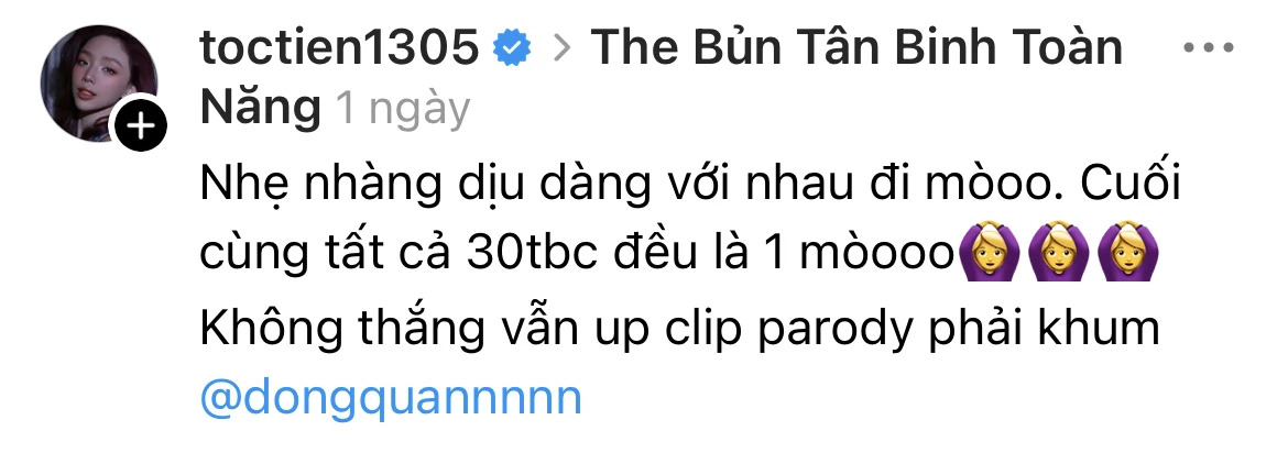 Tóc Tiên bật khóc vì làn sóng chỉ trích dữ dội trên Threads