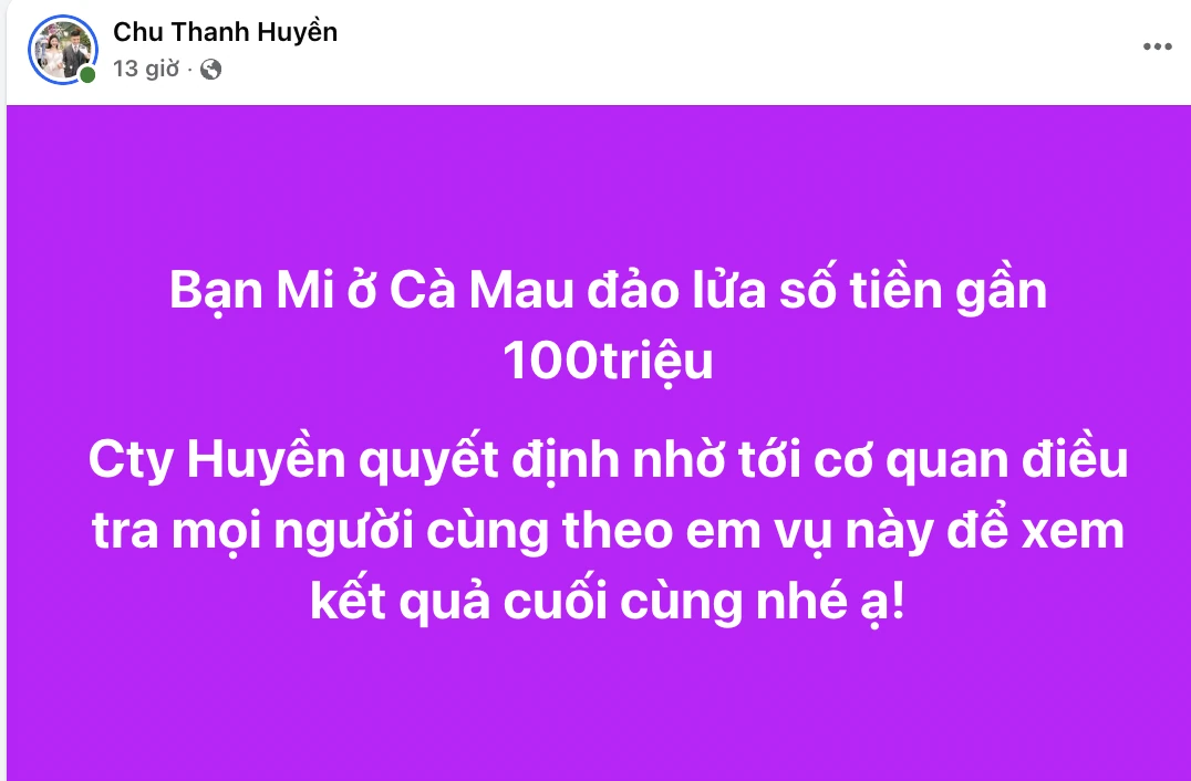 Chu Thanh Huyền bị lừa gần 100 triệu đồng