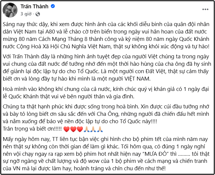 Trấn Thành: 'Tự hào khi mình là một người Việt Nam'