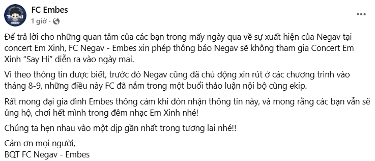 Rộ tin Negav rút khỏi concert Em Xinh Say Hi diễn ra vào ngày mai